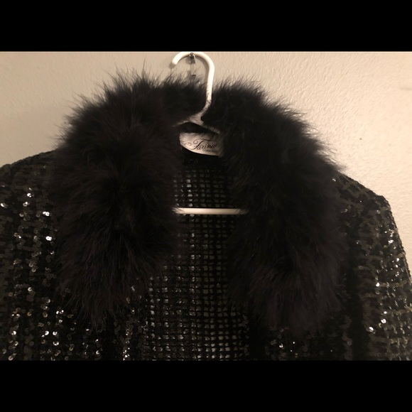 Vintage Feathered Sequenced Black Jacket - Picture 6 of 8